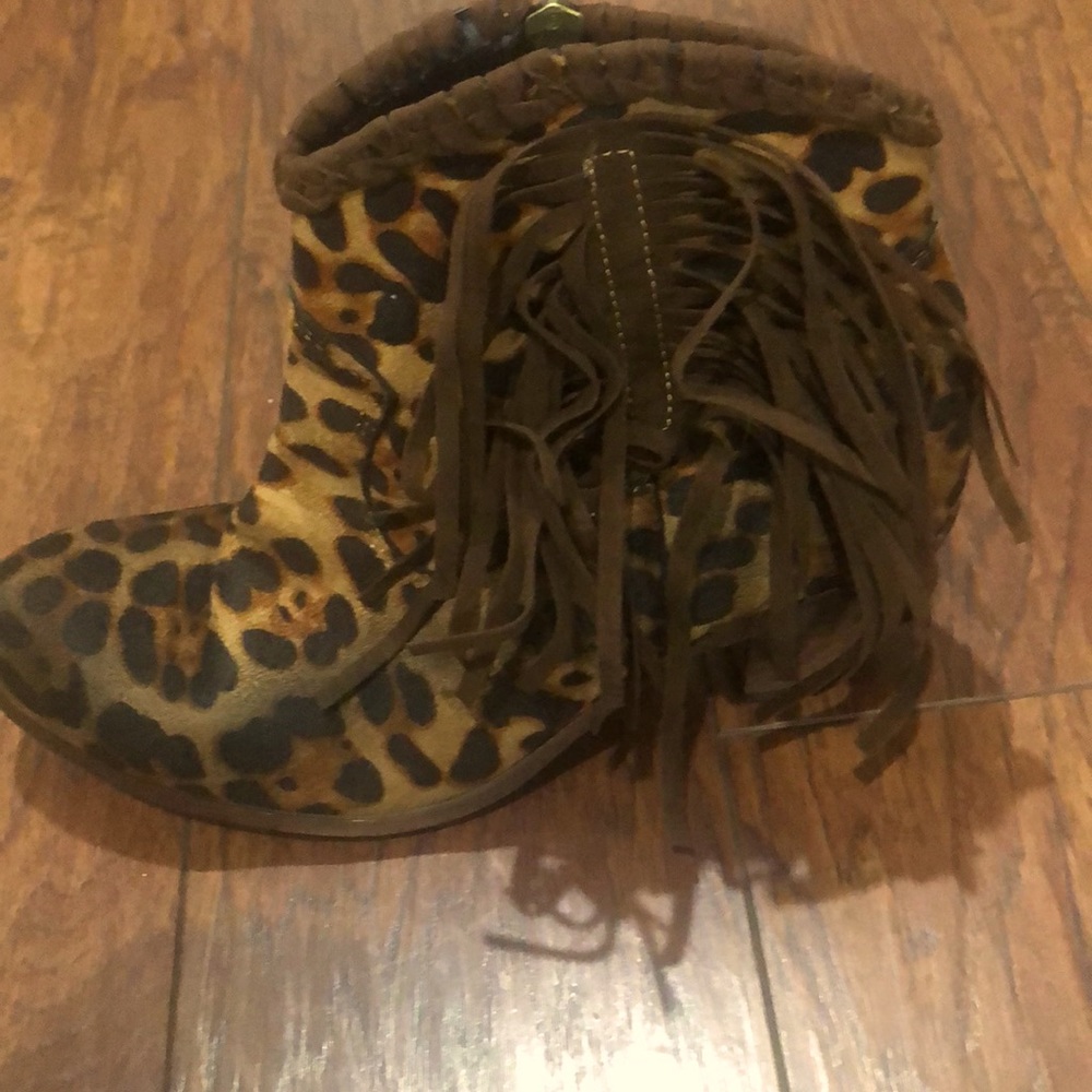 Leopard Distressed Booties with Fringe